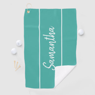Modern Teal Green Hand Lettering Script Monogram Golf Towel