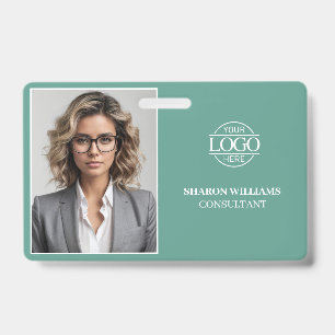 Modern Teal Green Minimal Company Employee Photo Badge