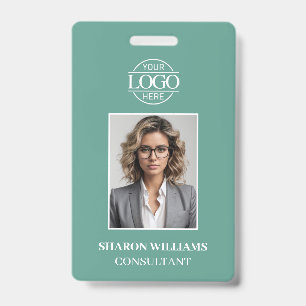 Modern Teal Green Minimalist Employee Photo Badge