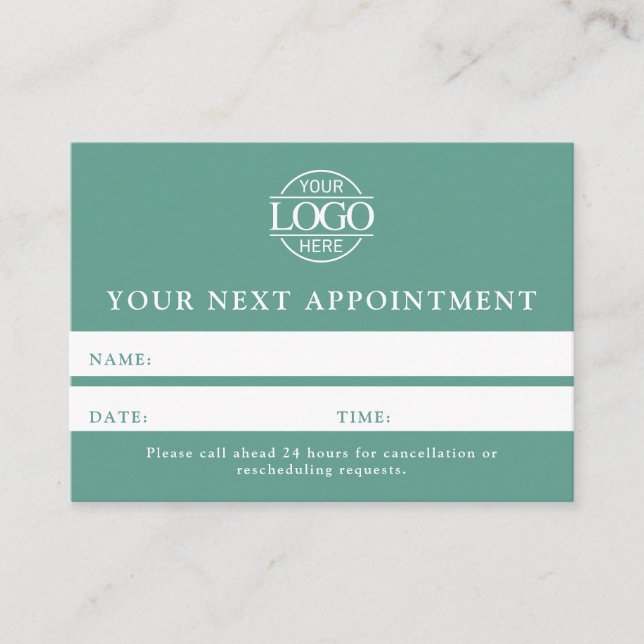 Modern Teal Green Professional Simple Reminder Appointment Card (Front)