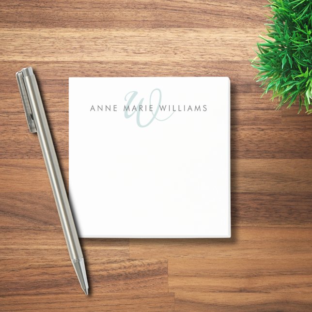 Modern Teal Green Teal Script Monogram Post-it Notes (Creator Uploaded)