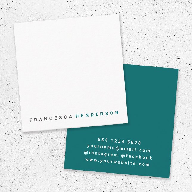 Modern Teal Green Trendy Minimalist Simple Square Business Card (Creator Uploaded)