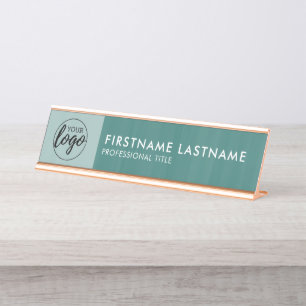 Modern Teal Green Watercolor - Logo, Name, Title Desk Name Plate