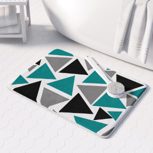 Modern Teal Grey Black White Triangle Pattern Bath Mat