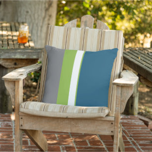 Modern Teal Grey Green Colorblock Striped Pattern Outdoor Pillow