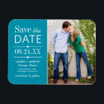 Modern Teal Hearts Wedding Photo Save the Date Magnet<br><div class="desc">Modern photo save the date magnet design features mixed typography with scalloped edging and heart accents. Personalize with your wedding details and a favourite engagement photo.</div>
