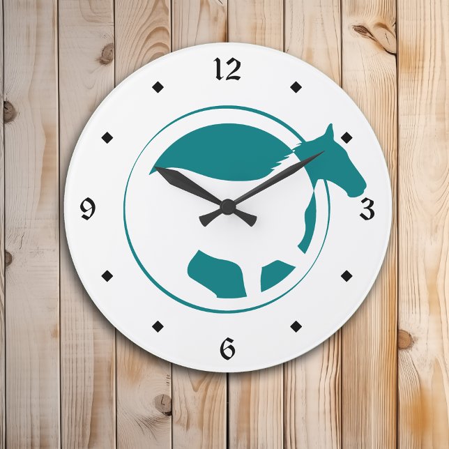 Modern Teal Horse Circle Large Clock (Creator Uploaded)