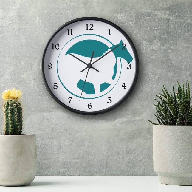 Modern Teal Horse Circle Logo Round Clock (Creator Uploaded)