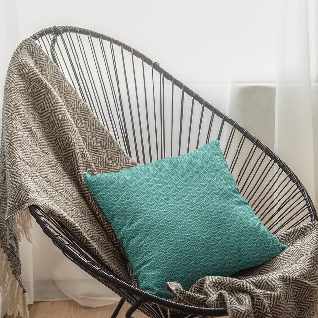 Modern Teal Japanese Wave Geometric Pattern Throw Pillow (Creator Uploaded)