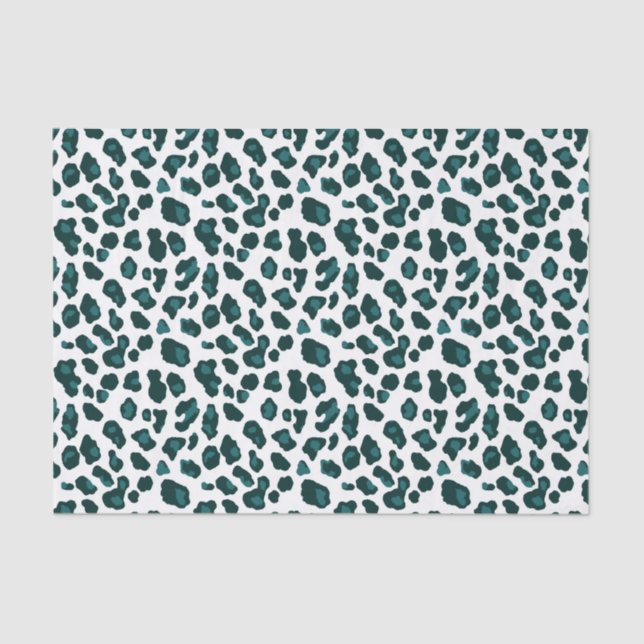 Modern Teal Leopard Print Patterned Tissue Paper (Front)