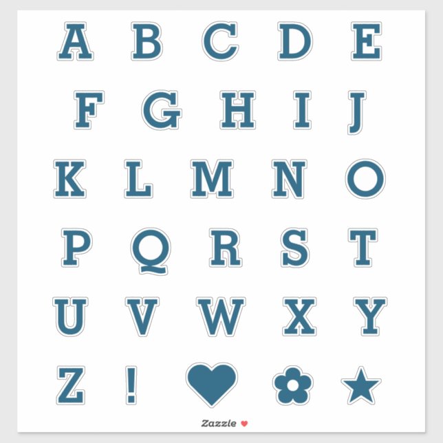Modern Teal Letters | Monogram Alphabet Stickers (Sheet)