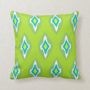 Modern teal lime white Ikat Tribal Pattern 1b Throw Pillow