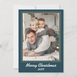 Modern Teal Merry Christmas Photo Christmas Holiday Card