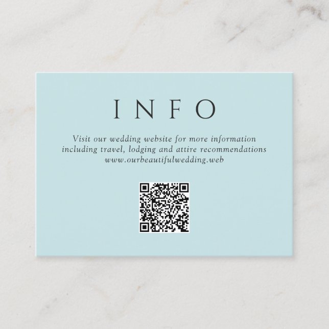 Modern Teal Minimalist QR Code Wedding Enclosure Card (Front)