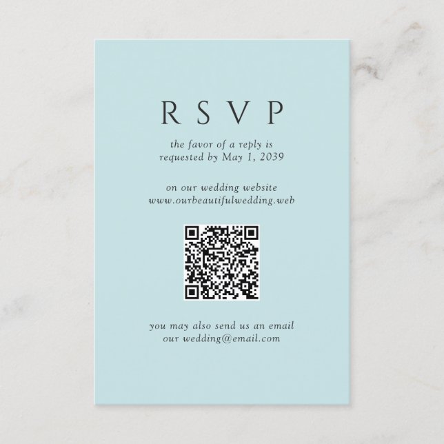 Modern Teal Minimalist QR Code Wedding RSVP Card (Front)