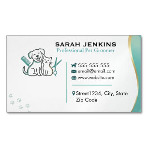 Modern Teal Mint Pet Groomer Custom  Magnetic Business Card