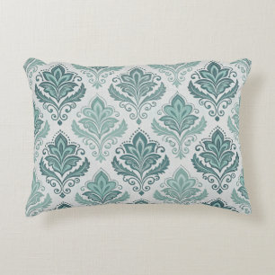Modern Teal Nordic Damask Accent Pillow