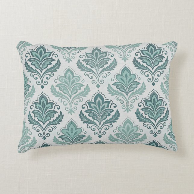 Modern Teal Nordic Damask Accent Pillow (Front)