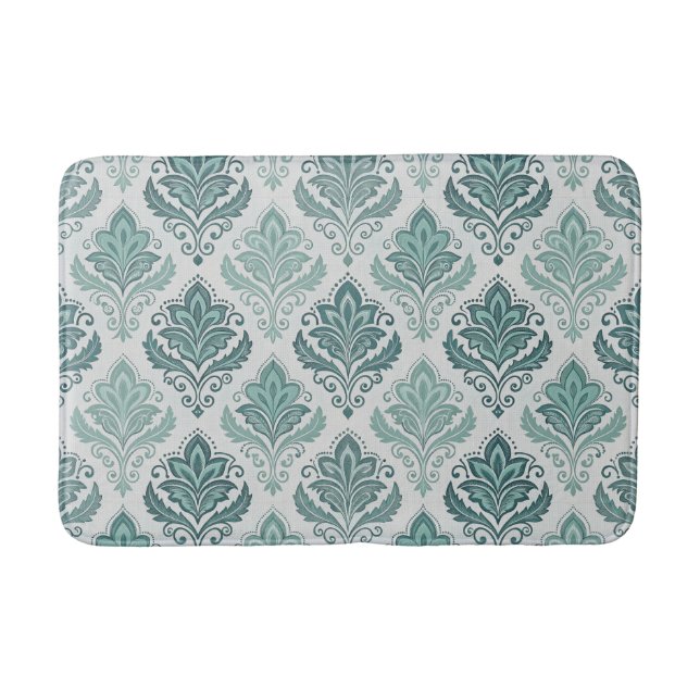Modern Teal Nordic Damask Bath Mat (Front)