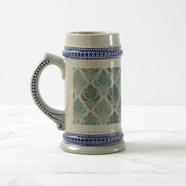 Modern Teal Nordic Damask Beer Stein (Left)