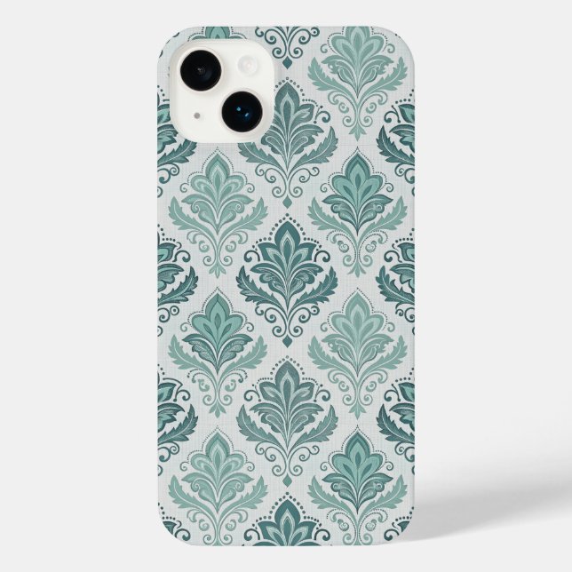 Modern Teal Nordic Damask iPhone Case (Back)