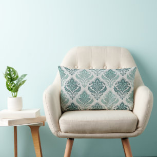 Modern Teal Nordic Damask Lumbar Pillow