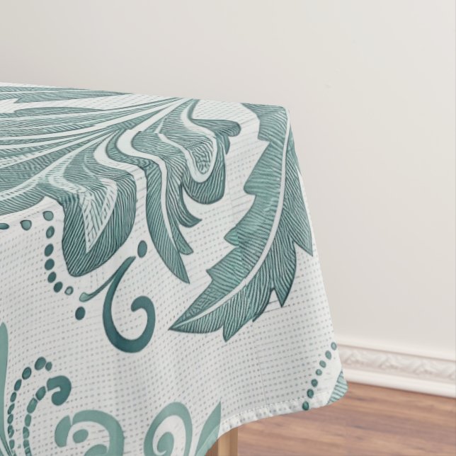 Modern Teal Nordic Damask Tablecloth (In Situ)