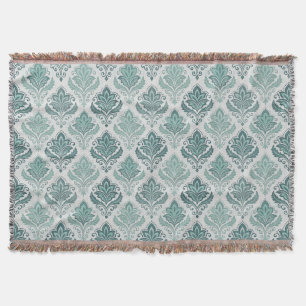 Modern Teal Nordic Damask Throw Blanket