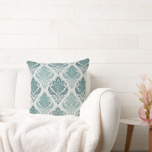 Modern Teal Nordic Damask Throw Pillow
