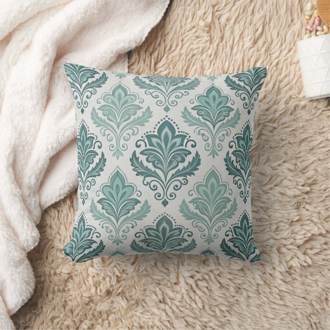 Modern Teal Nordic Damask Throw Pillow (Blanket)