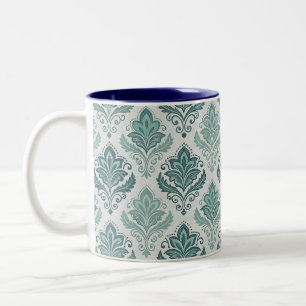 Modern Teal Nordic Damask Two-Tone Coffee Mug