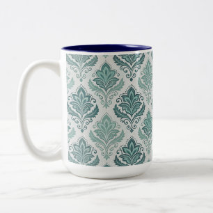 Modern Teal Nordic Damask Two-Tone Coffee Mug