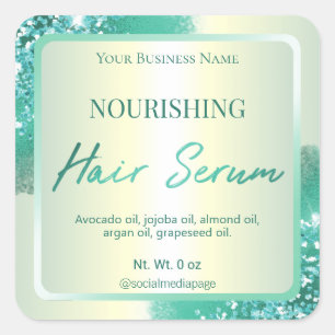 Modern Teal On Holographic Hair Serum Labels