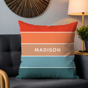 Modern Teal Orange Colorblock Personalized Name Throw Pillow