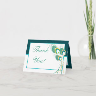 Modern Teal Peacock Wedding Folded Thank You Card