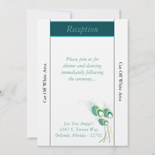 Modern Teal Peacock Wedding Reception Card (Front)