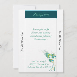 Modern Teal Peacock Wedding Reception Card
