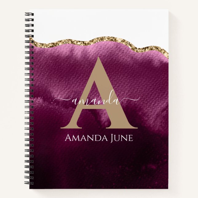 Modern Teal Pink  Gold Glitter Agate Monogram  Not Notebook (Front)