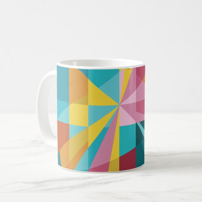 Modern Teal, Pink,Yellow Geometric Design_Abstract Coffee Mug (Front Left)