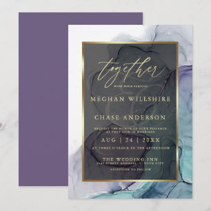 Modern Teal Plum Purple Alcohol Ink Invitation