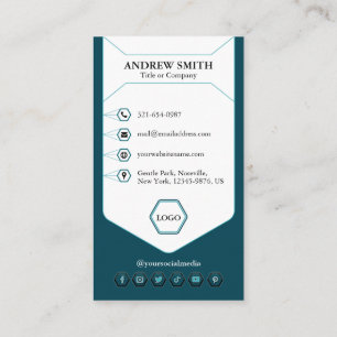 Modern Teal Professional Logo Social Icons Custom Business Card