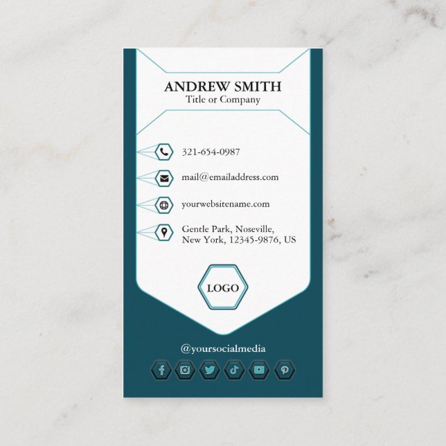 Modern Teal Professional Logo Social Icons Custom Business Card (Back)