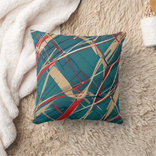 Modern Teal, Red & Tan Throw Pillow