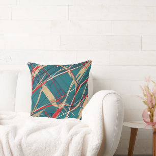 Modern Teal, Red & Tan Throw Pillow