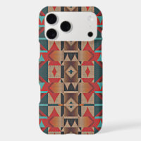 Modern Teal Red Taupe Brown Mosaic Art Pattern