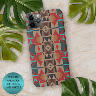 Modern Teal Red Taupe Brown Mosaic Art Pattern iPhone 11Pro Max Case
