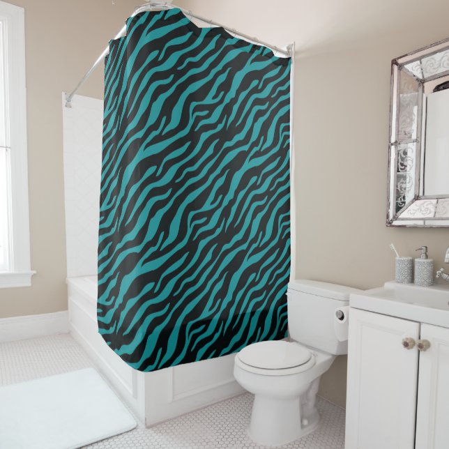 Modern Teal Safari Shower Curtain (In Situ)