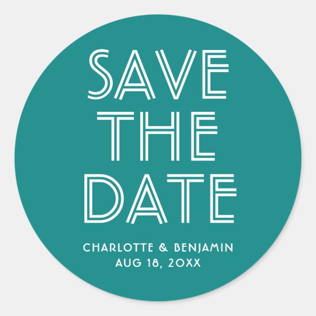Modern Teal Save The Date Sticker (Front)
