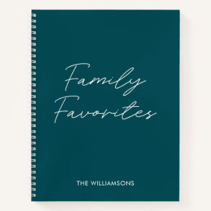 Modern Teal Script Cooking Family Recipe  Notebook