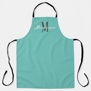 Modern Teal Script Monogram Personalized Name Apron